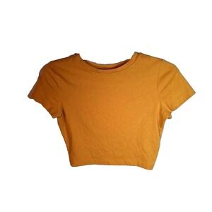 Wild Fable Women's Solid Mustard Yellow Short Sleeve Cropped T-Shirt Size S